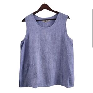 Flax Purple Linen Sleeveless Tank Top Tunic Lagenlook Pocket Womens Size M